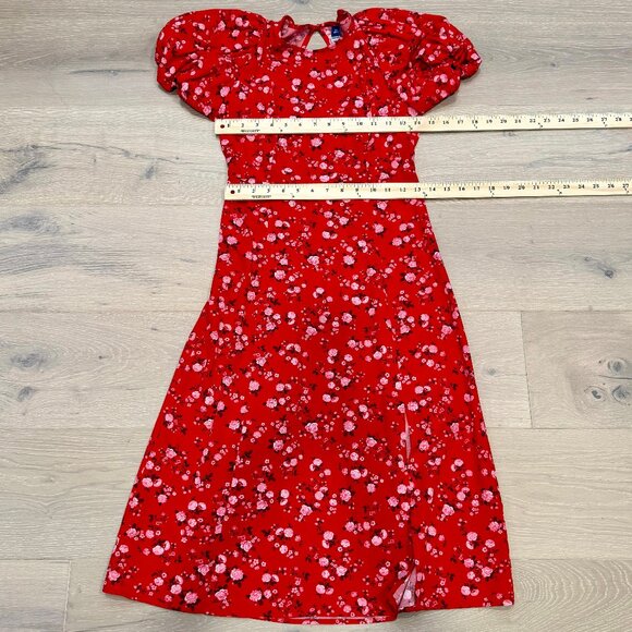 Old Navy Midi Puff Sleeve Dress in Red Floral - Picture 8 of 8